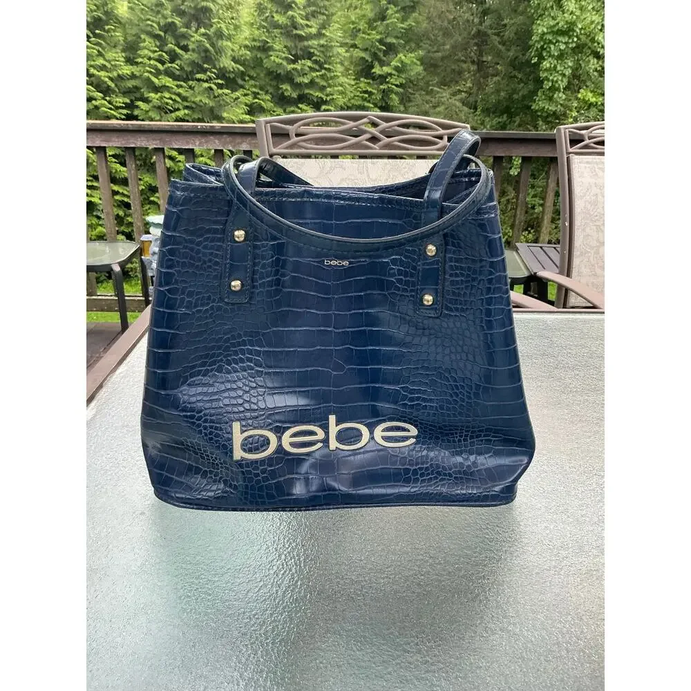 Bebe Navy Croc Embossed Large Tote Bag